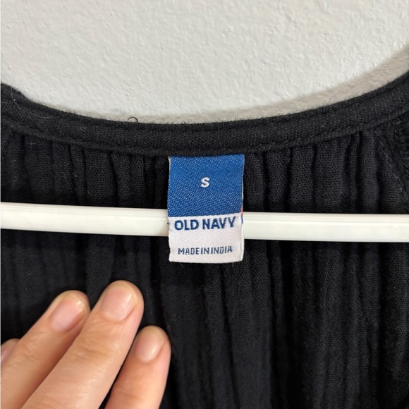 Old Navy Black Crinkle Crepe Gauzy V-Neck Boho Maxi Prairie Dress Size Small - Picture 7 of 15